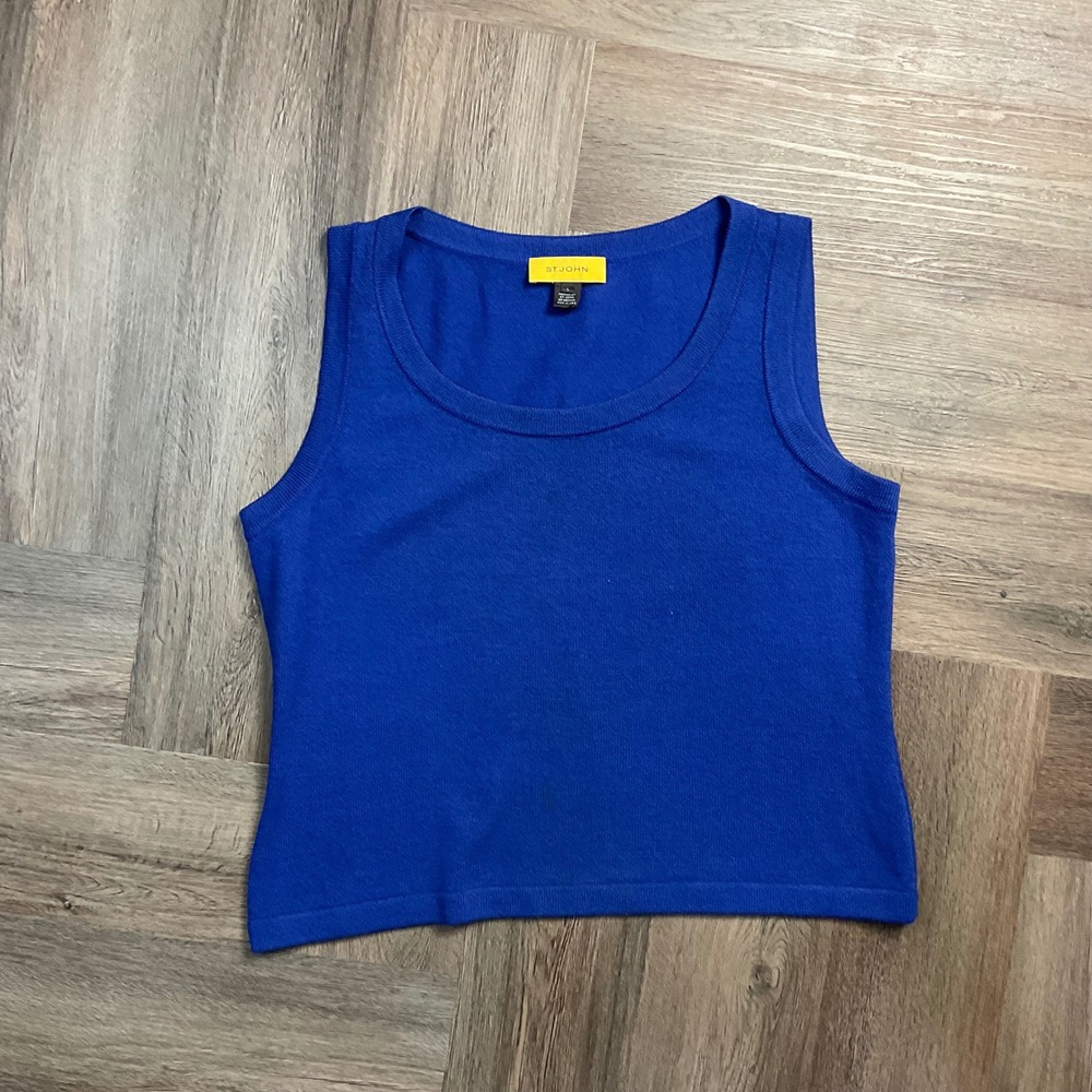 Vintage St John Santana Knit Sleeveless Shell Tank Top Women Large Royal Blue